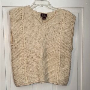 Women’s Hand Knit Cozy Cream 100% Wool Sweater Vest Small Boxy Indie Granola